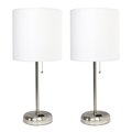 Limelights Brushed Steel Stick Lamp with Charging Outlet Set, White, PK 2 LC2001-WHT-2PK